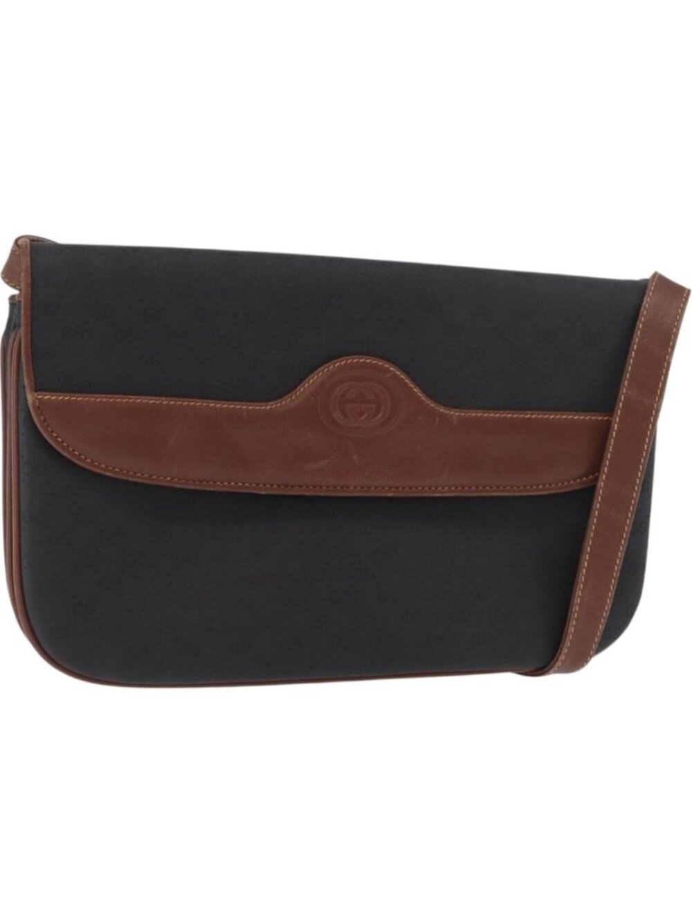 GUCCI Micro GG Supreme Shoulder Bag PVC Black Gold 004 104 0024
